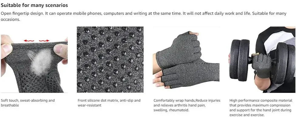 1Pair Arthritis Gloves for Pain Relief,Compression Gloves for Arthritis,Carpal Tunnel,Typing,Fingerless Hand Gloves for WomenMen