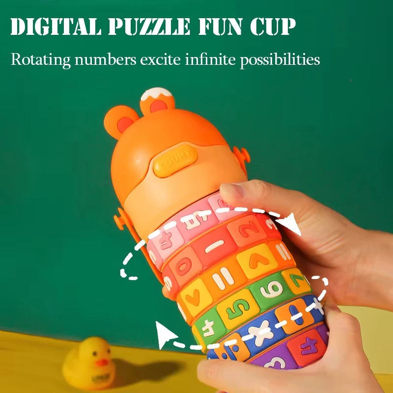 Children's Math Toy Stainless Steel Water Bottle Cute Thermo Stainless Steel Water Bottle with Strap and Straw